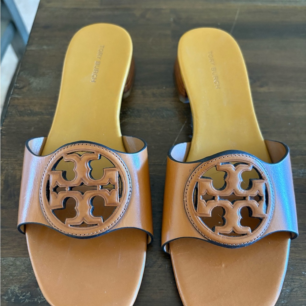Tory Burch Brown Logo Slide Sandals